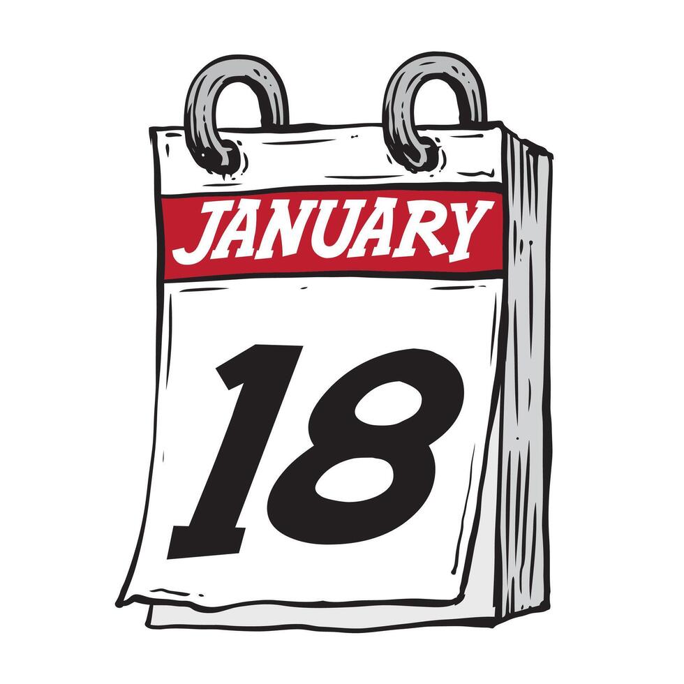 Simple hand drawn daily calendar for February line art vector illustration date 18, January 18th