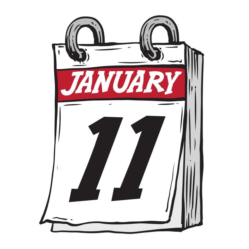 Simple hand drawn daily calendar for February line art vector illustration date 11, January 11th