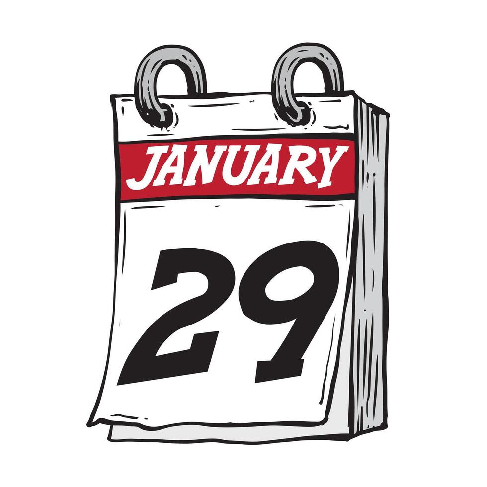 Simple hand drawn daily calendar for February line art vector illustration date 29, January 29th