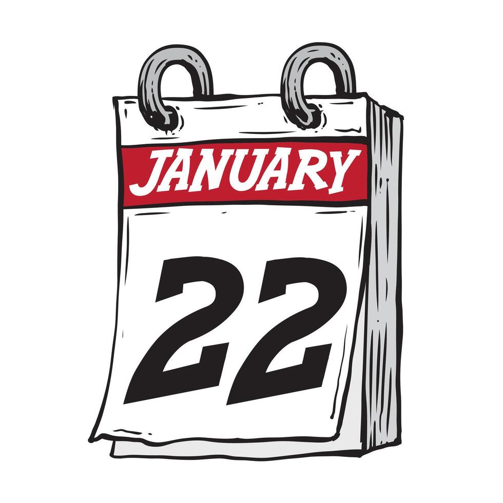 Simple hand drawn daily calendar for February line art vector illustration date 22, January 22nd