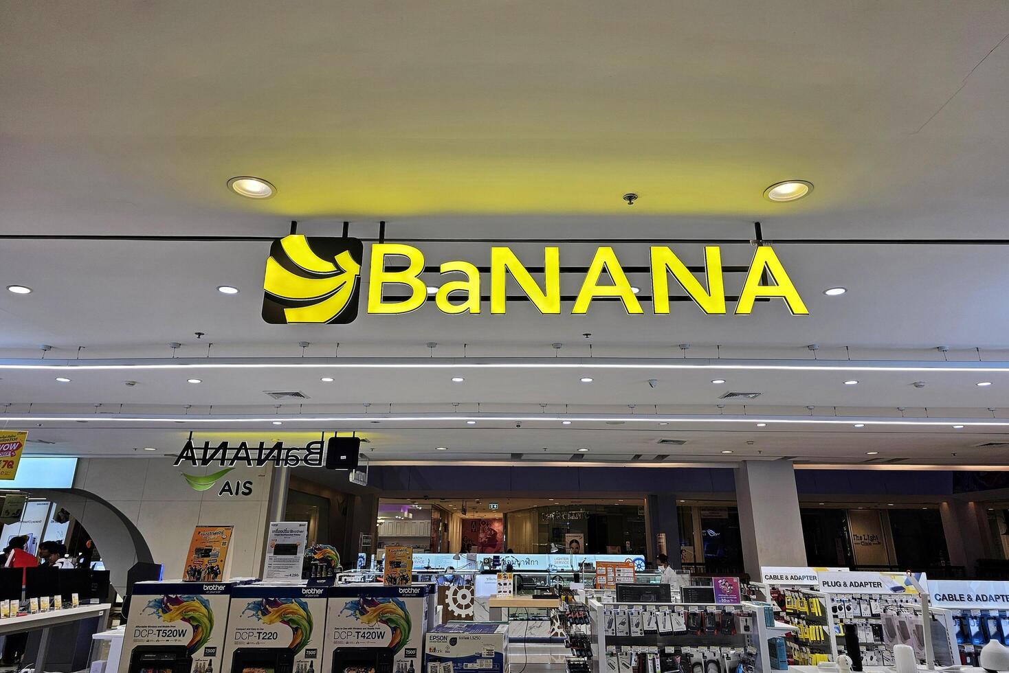 BANGKOK, THAILAND  NOVEMBER 07, 2023 Banana sign. Banana IT is famous IT dealer shop in Thailand that was operated by Com7 Public Company Limited. photo