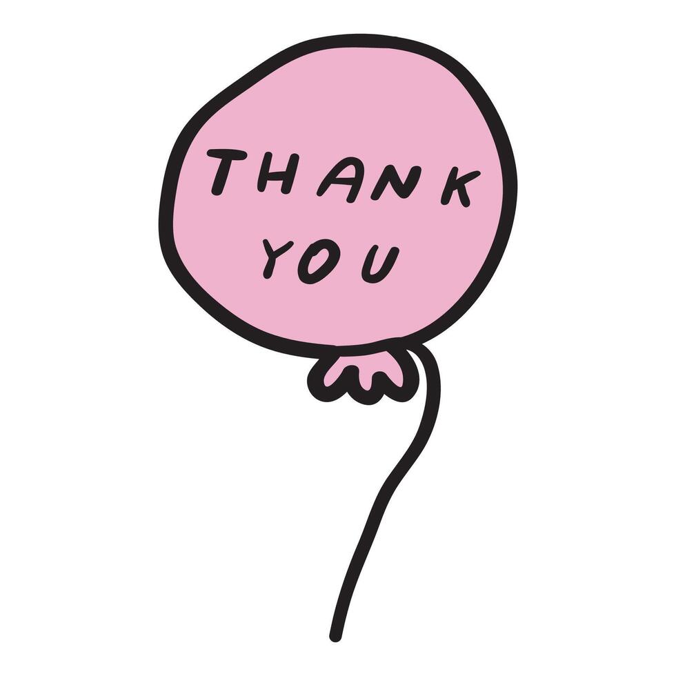 rosado globo con palabras - gracias tú. mano dibujado vector ilustración en blanco antecedentes.