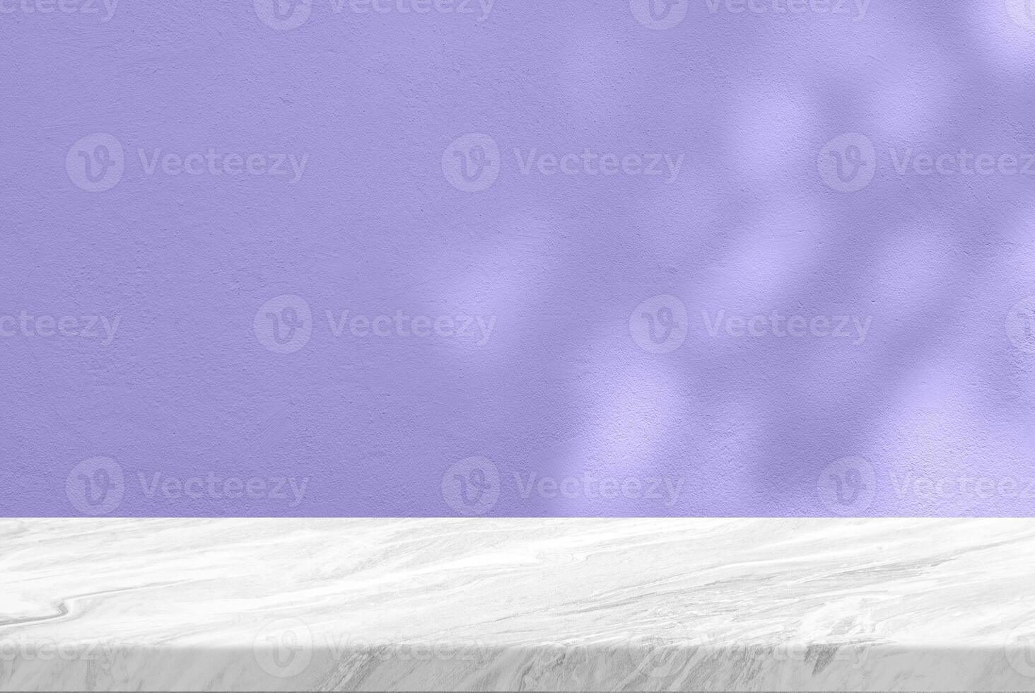 White Marble Table with Bokeh Light on Concrete Wall Texture Background in Mediumslateblue Tone, Suitable for Product Presentation Backdrop, Display, and Mock up. photo