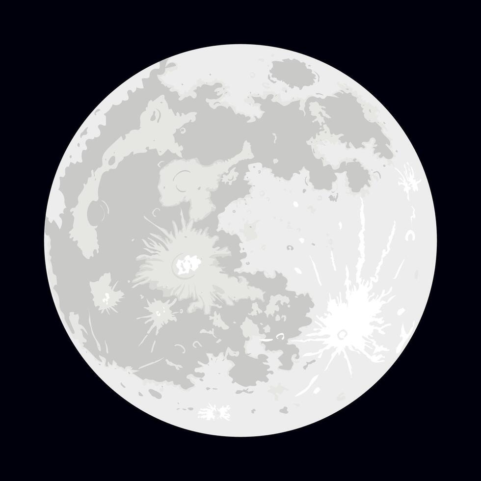 Vector graphics of the moon isolated on a white background. Realistic illustration of the Earth's satellite.