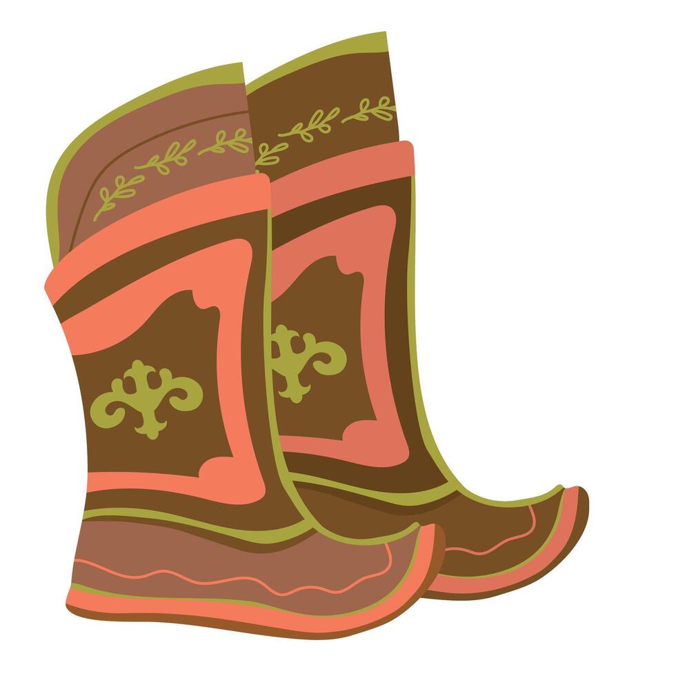 nacional Zapatos en Mongolia. tradicional cuero botas de nómadas son gutales. vector ilustración en un blanco antecedentes. el usual Zapatos de mongol luchadores.