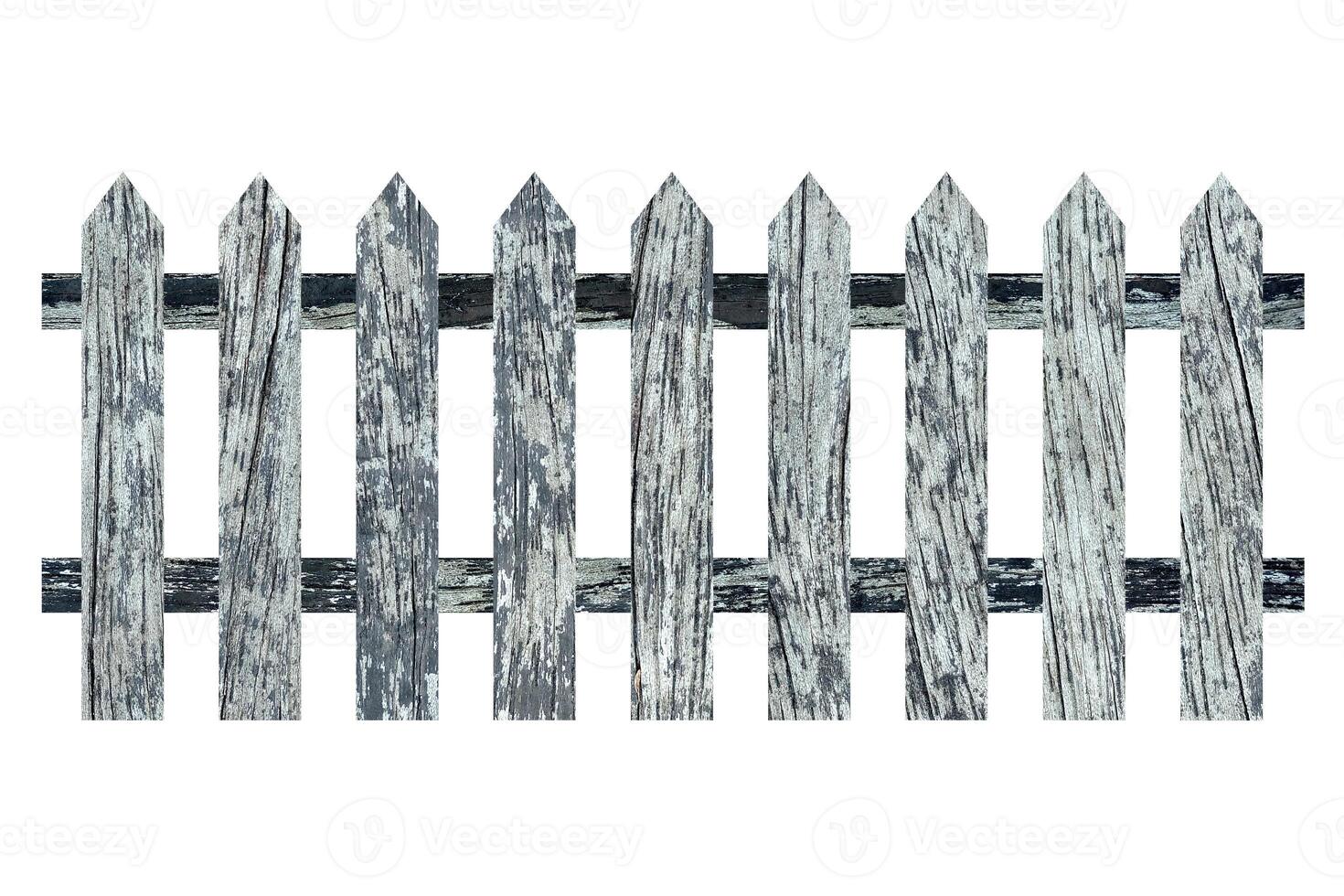 Decayed Wooden Fence Isolated on White Background, Suitable for Presentation, Backdrop and Web Templates. photo
