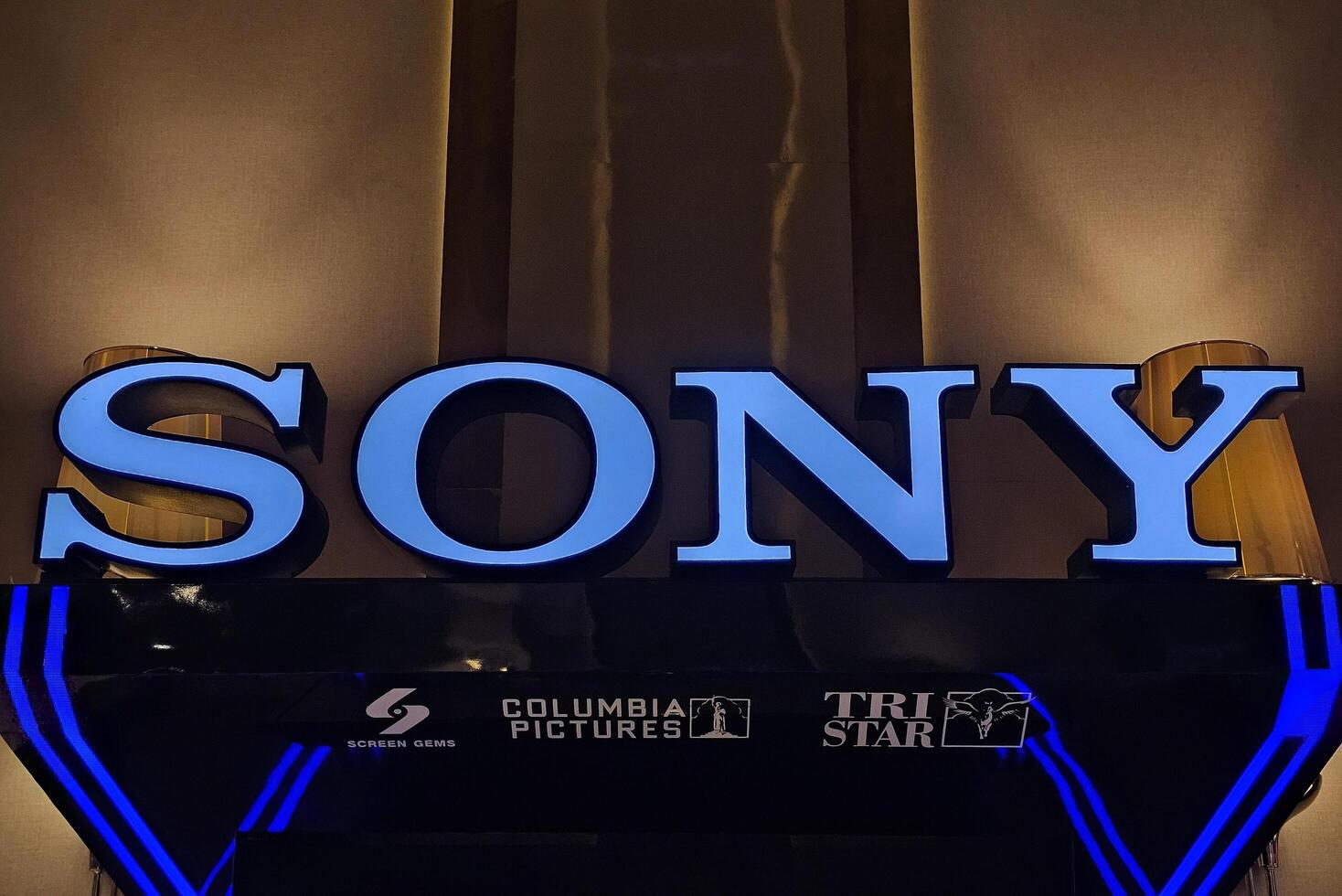 BANGKOK, THAILAND SEPTEMBER 14, 2023 Sony Sign. Sony Pictures Entertainment is a diversified multinational mass media and entertainment studio conglomerate, Founded in December 21, 1987. photo