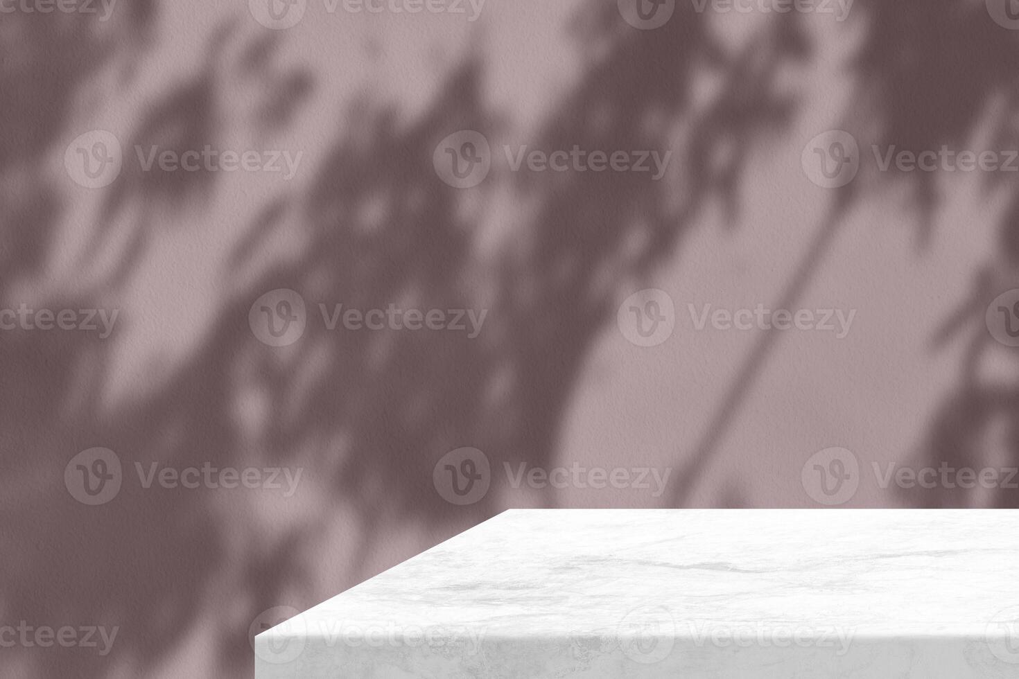 White Marble Table Corner with Light Beam, Shadow, and Spotlight on the Dark Blue Concrete Wall Background, Suitable for Product Presentation Backdrop, Display, and Mock up. photo
