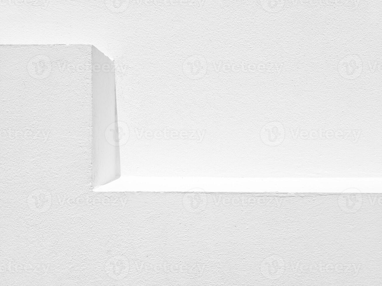 White Stucco Shelf and Wall with Natural Light and Shadow Background. photo