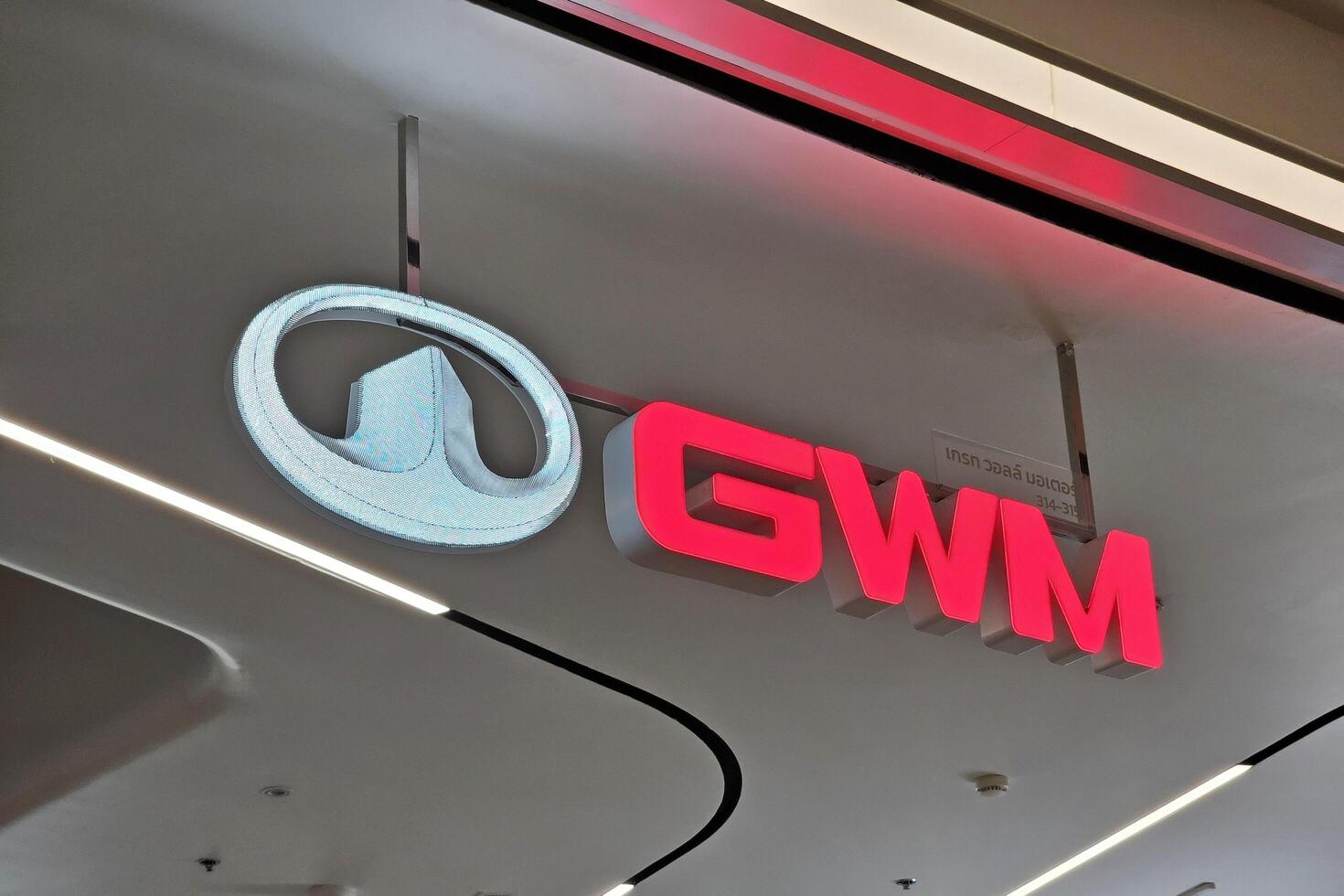 BANGKOK, THAILAND JANUARY 18, 2024 GWM sign. Great Wall Motor Co., Ltd. is a famous Chinese automobile manufacturer headquartered in Baoding, Hebei. was founded in 1984. photo