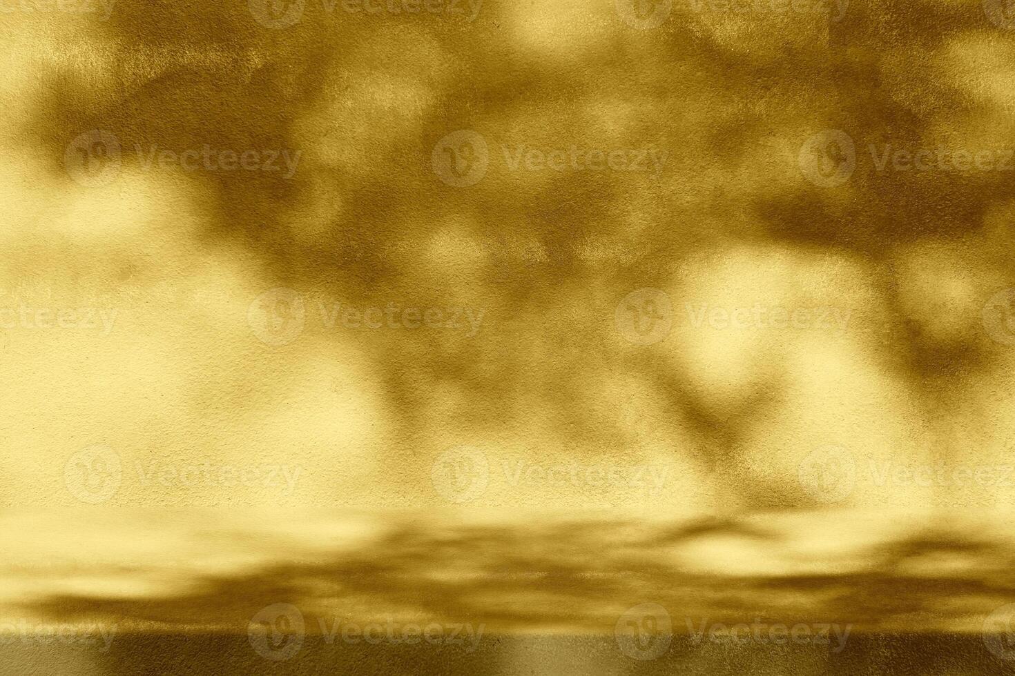 Gold Stucco Table with Nature Shadow on Grunge Concrete Wall Texture Background, Suitable for Cosmetic Product Presentation Backdrop, Display, and Mock up. photo