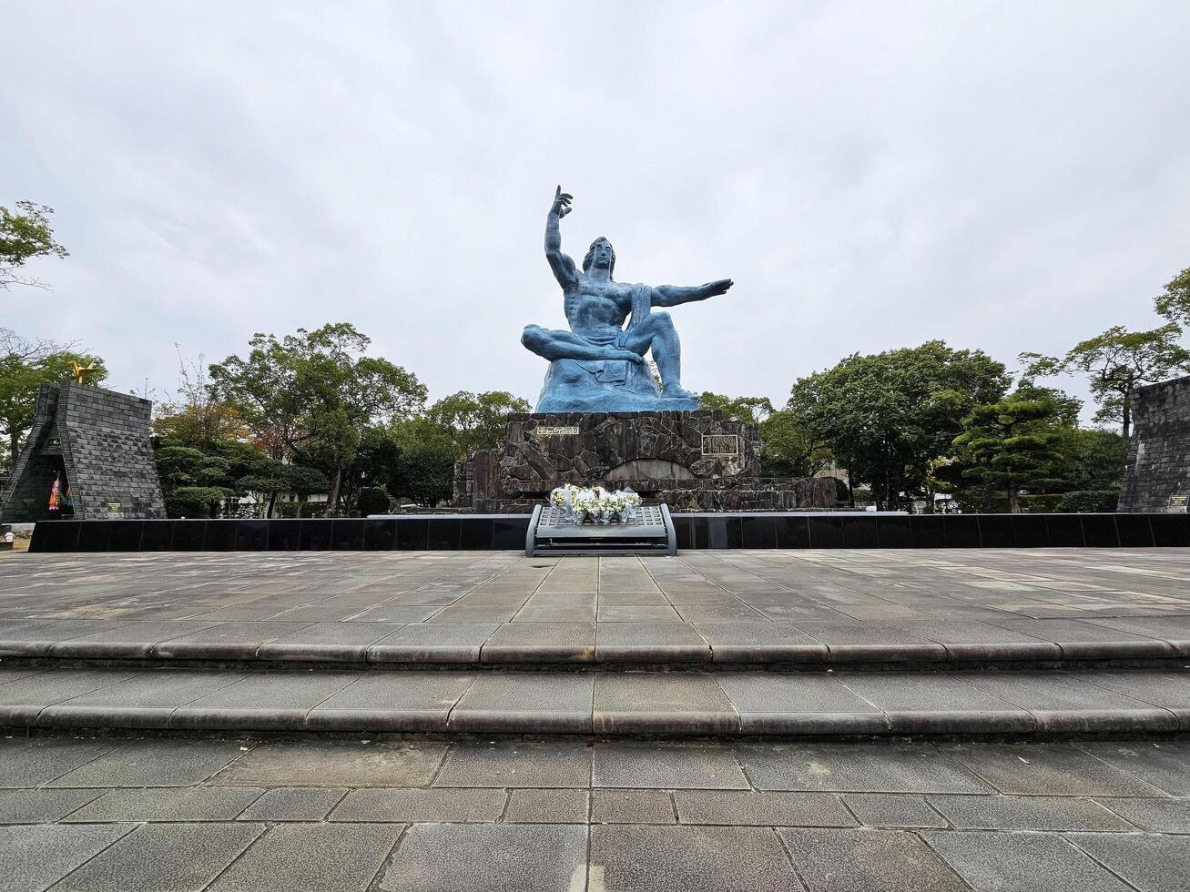 NAGASAKI, JAPAN NOVEMBER 16, 2023 Peace Statue at Nagasaki hypocenter park. It is a famous landmark of Nagasaki. photo