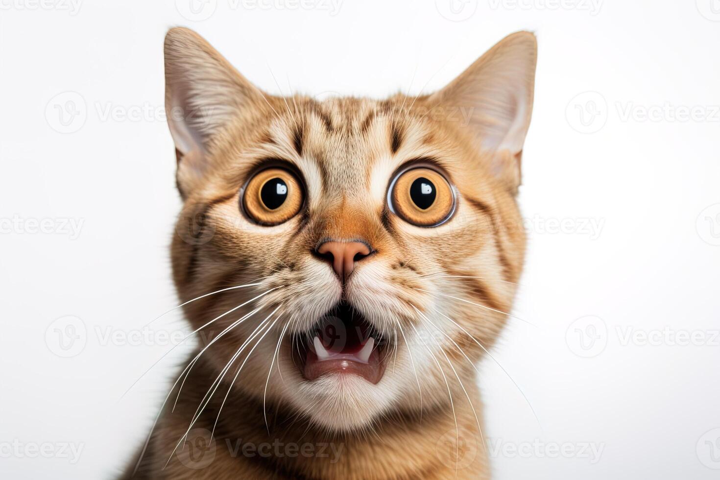 AI generated portrait of a frightened ginger cat with an open mouth photo