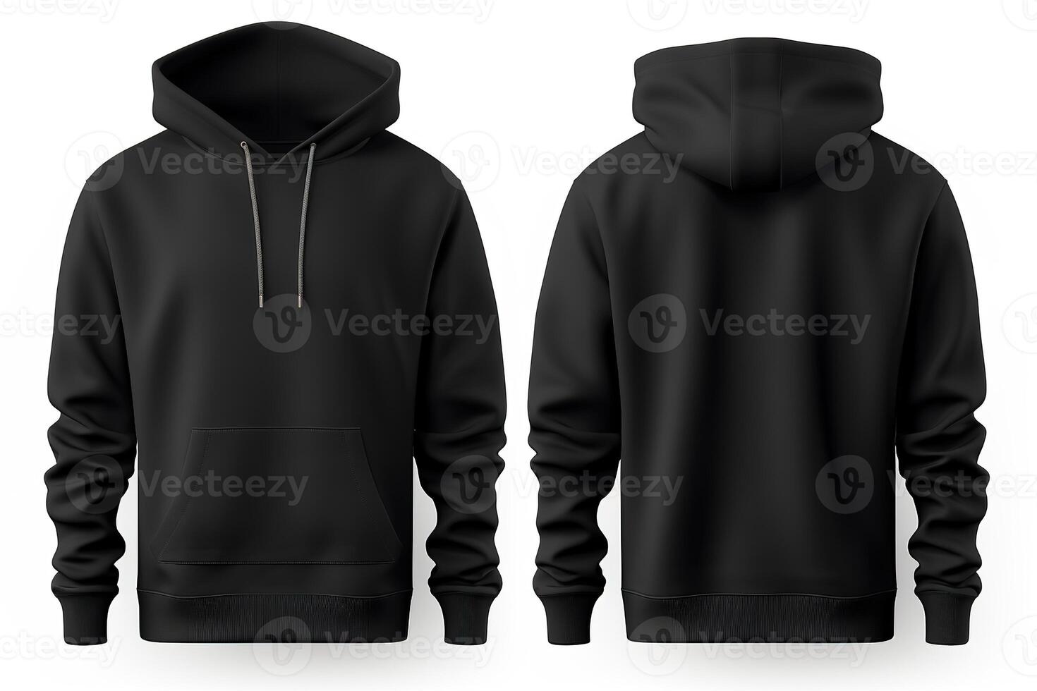 AI generated Back and front view of black sweatshirt with a hood blank mockup for fashion design photo