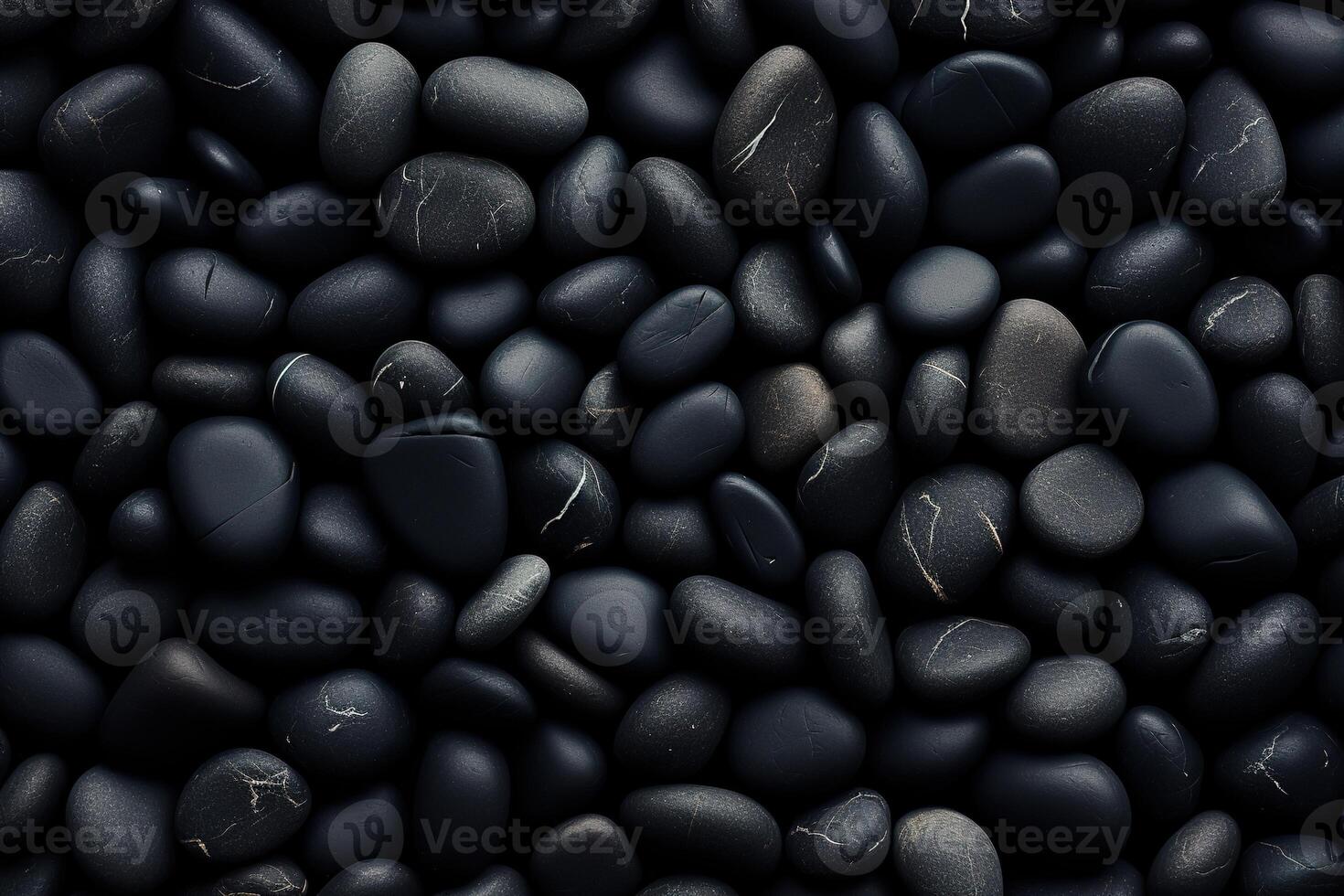 AI generated pebbles texture background, closeup black smooth stones photo