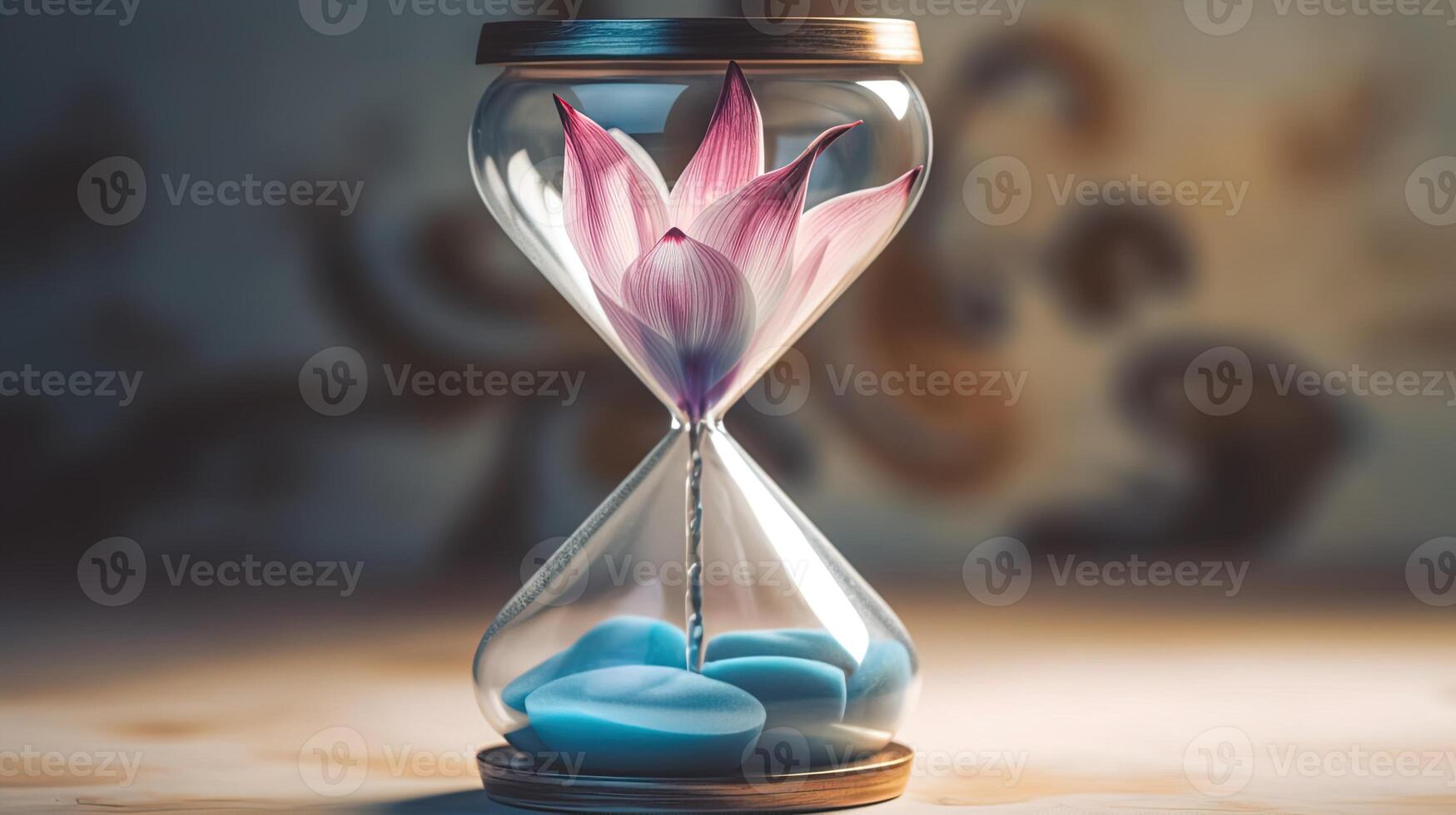 AI generated Closeup of an hourglass shape vase with a flower inside photo