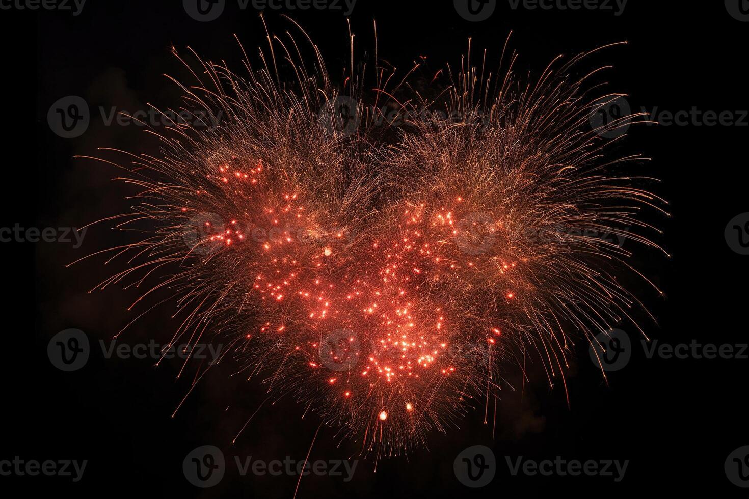 AI generated heart shaped fireworks in the night sky photo