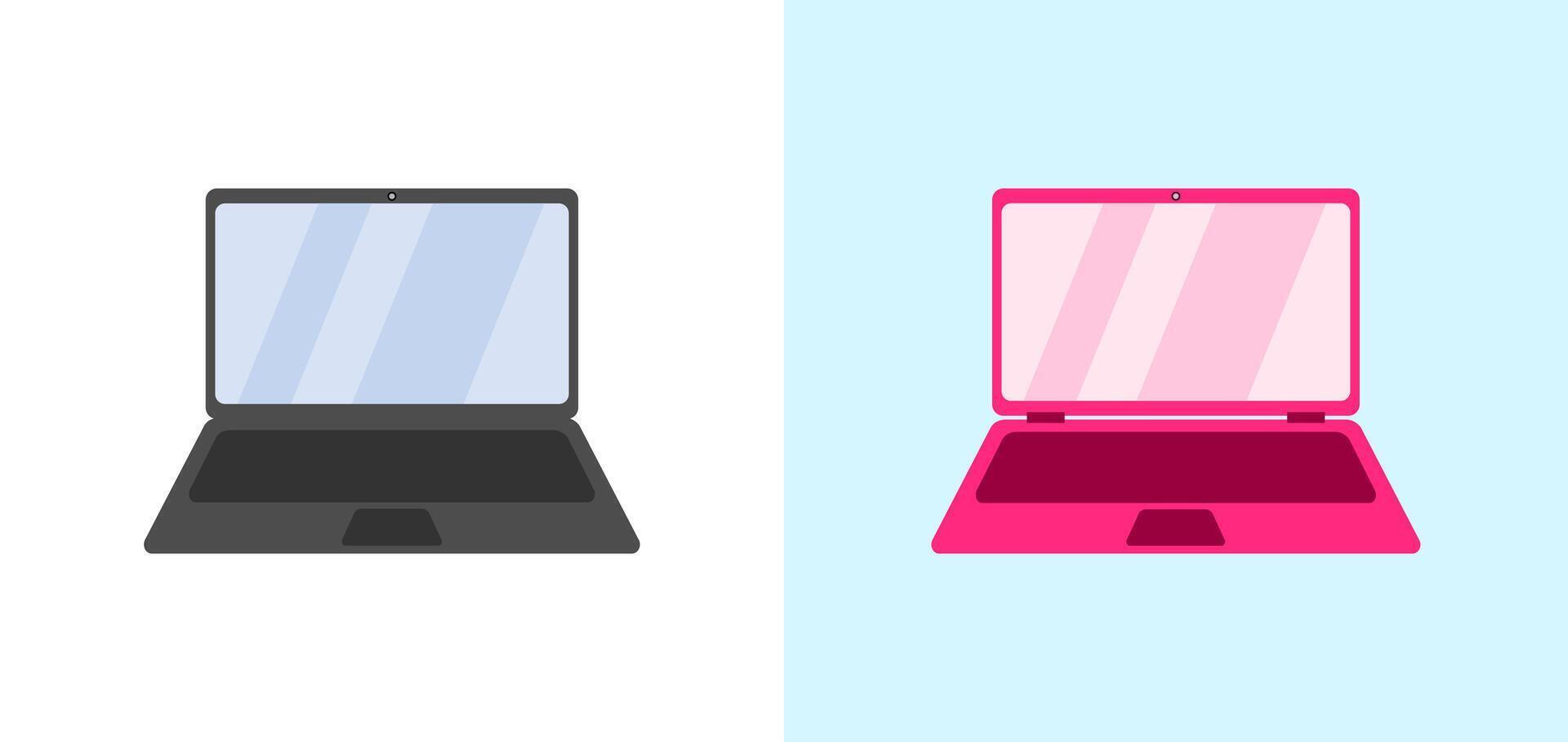 Two laptops, different colors, sizes. Suitable for tech blogs, comparison articles, product reviews, or technology related designs and presentations. vector