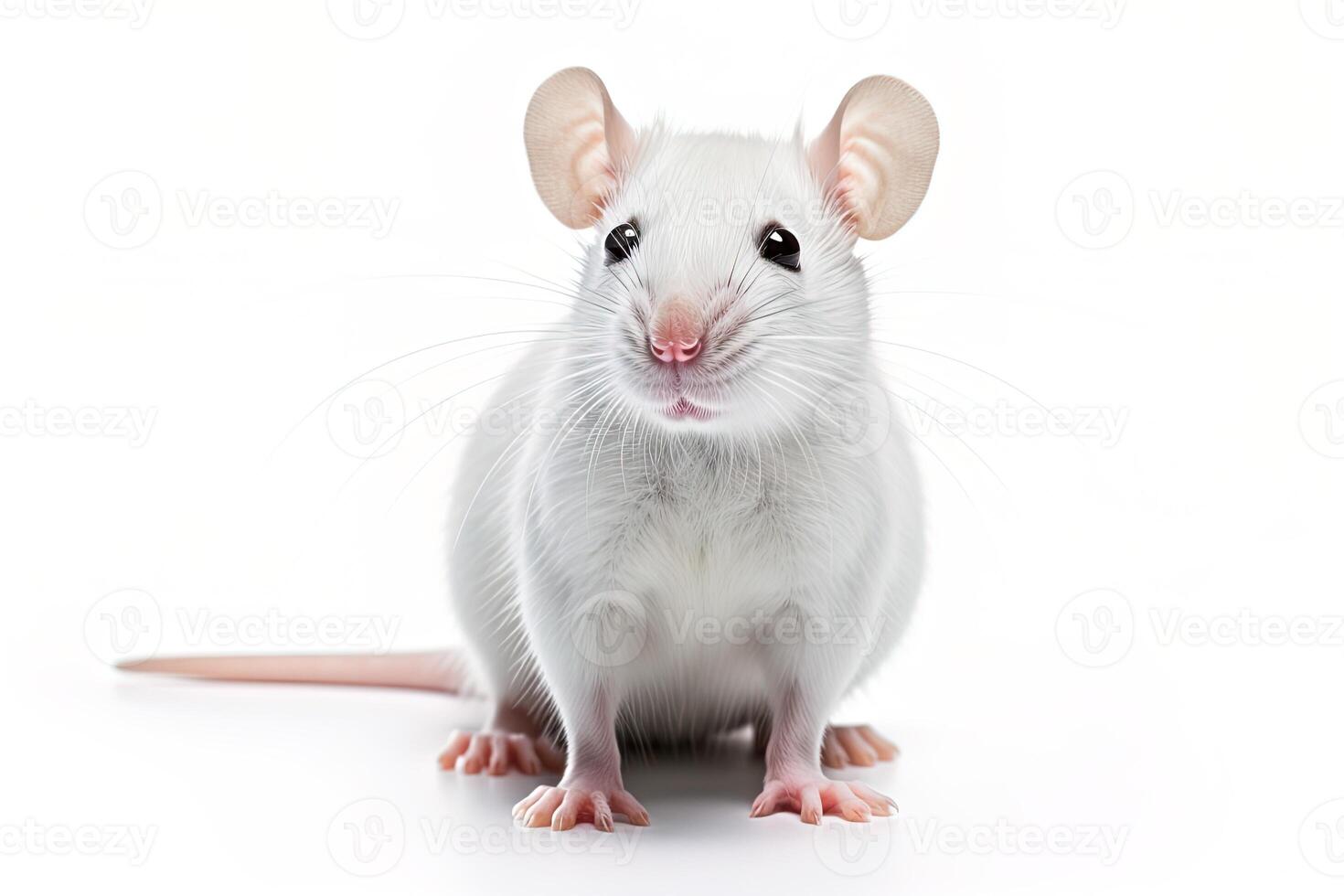 AI generated closeup white laboratory rat mouse on a white background photo