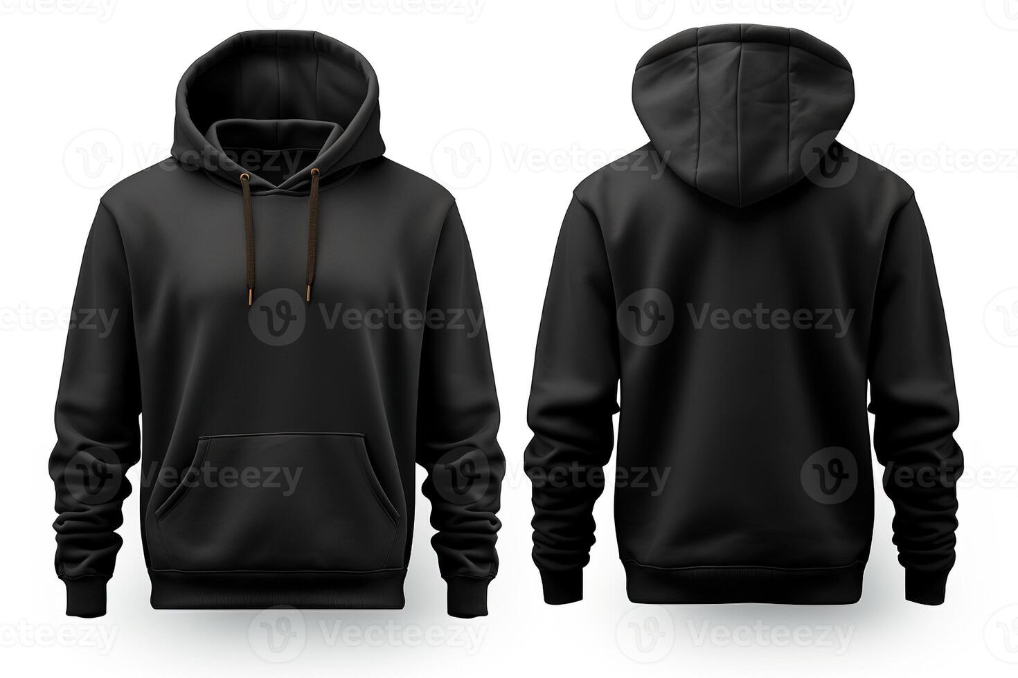 AI generated Back and front view of black hoodie sweatshirt blank mockup for fashion design photo