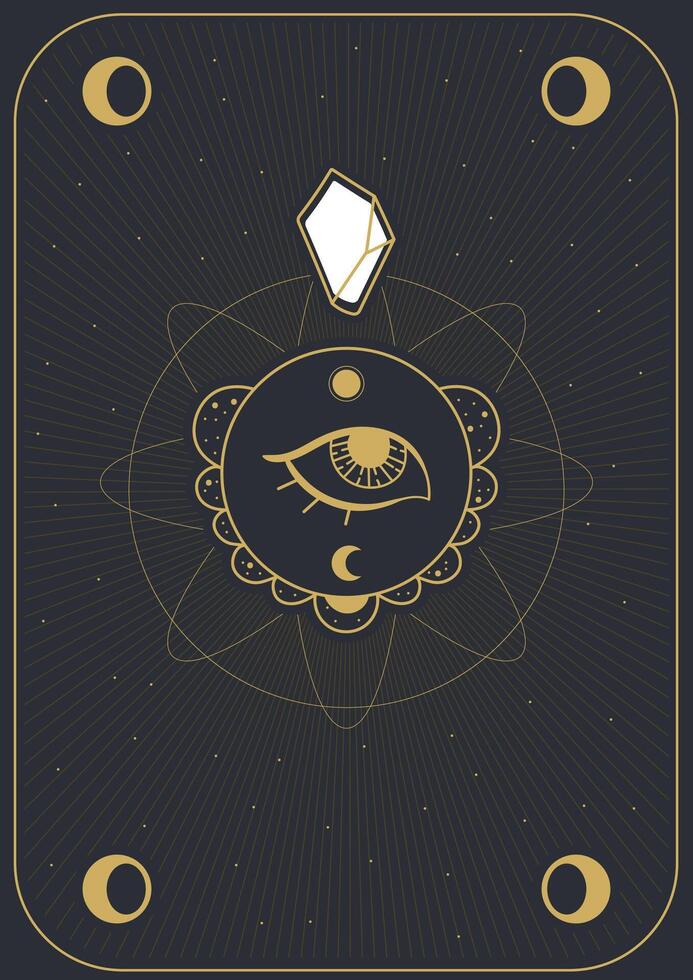 Design in boho style for the cover, astrology, tarot. Eye and cristal. Vector illustration.
