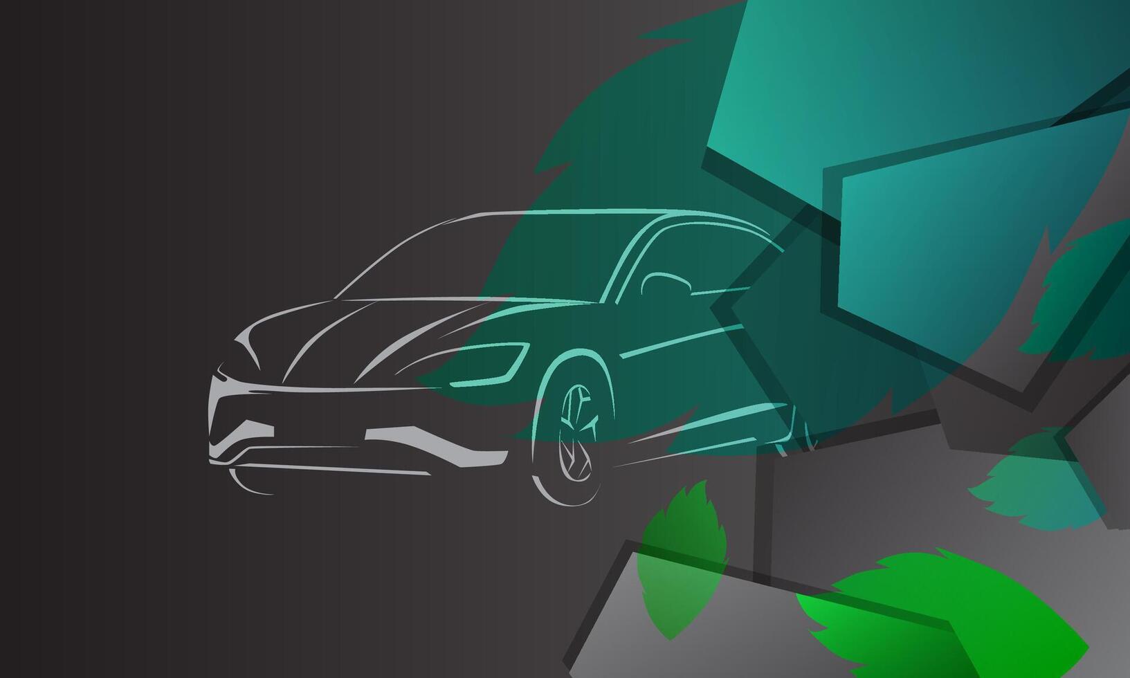 Car with green leaves on a dark background. Vector illustration. Eps 10