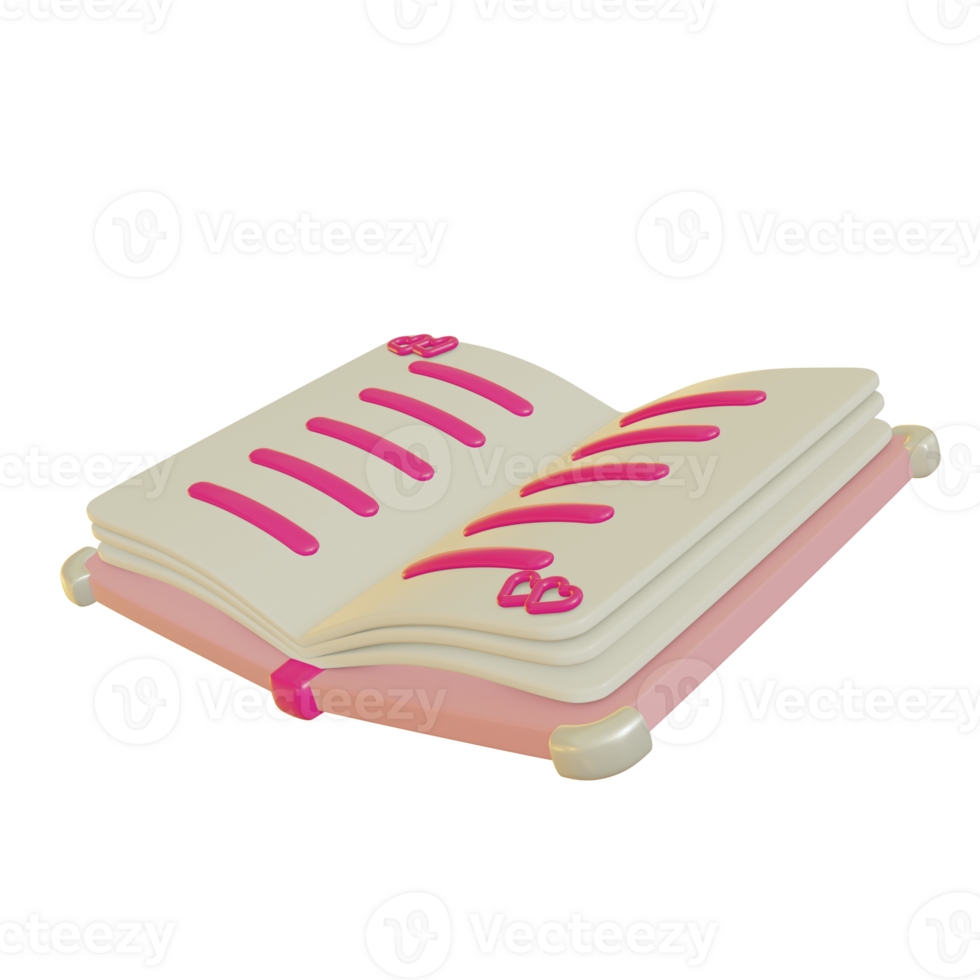 3d illustratie van romantisch boek voor Valentijnsdag dag png