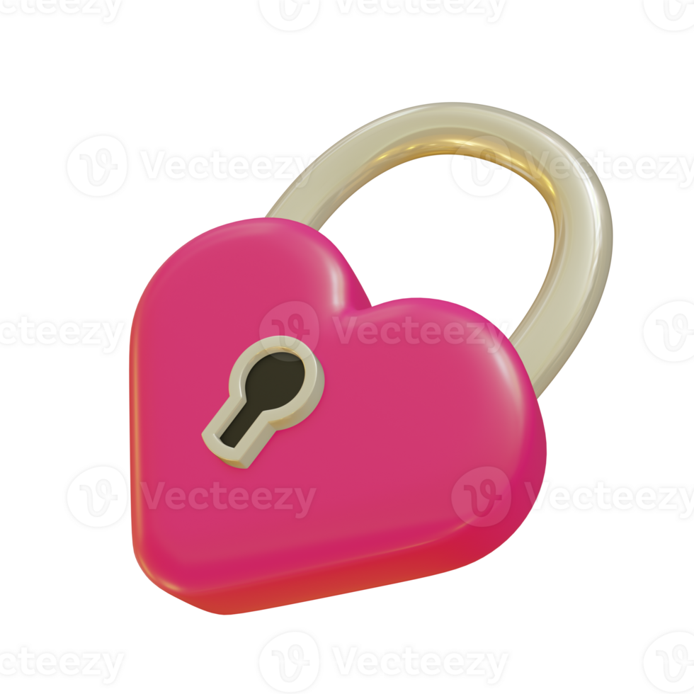 3D Illustration of lock with love shape for Valentine's Day png