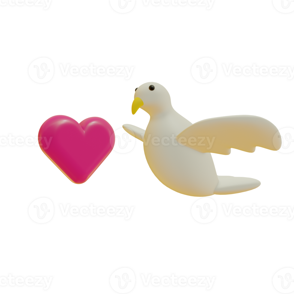 3d illustratie van vogel met liefdes voor Valentijnsdag dag png