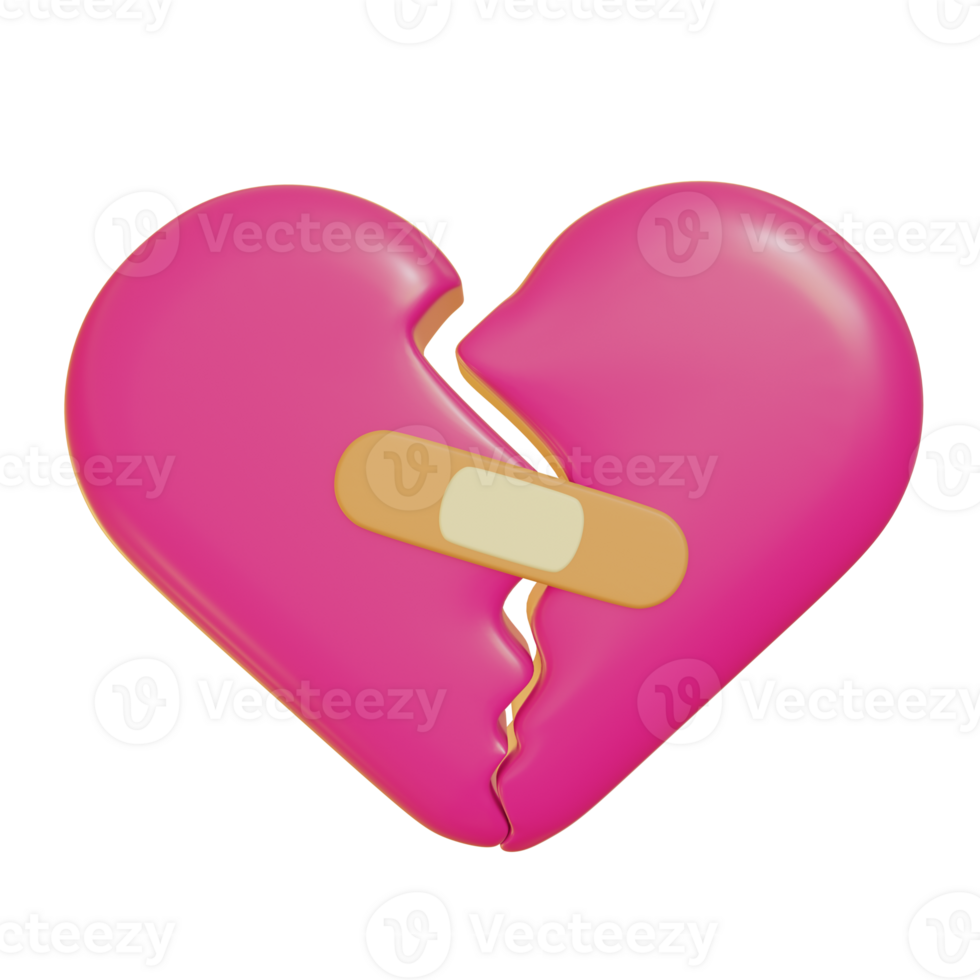 3D Illustration of a red broken heart icon for Valentine's Day png