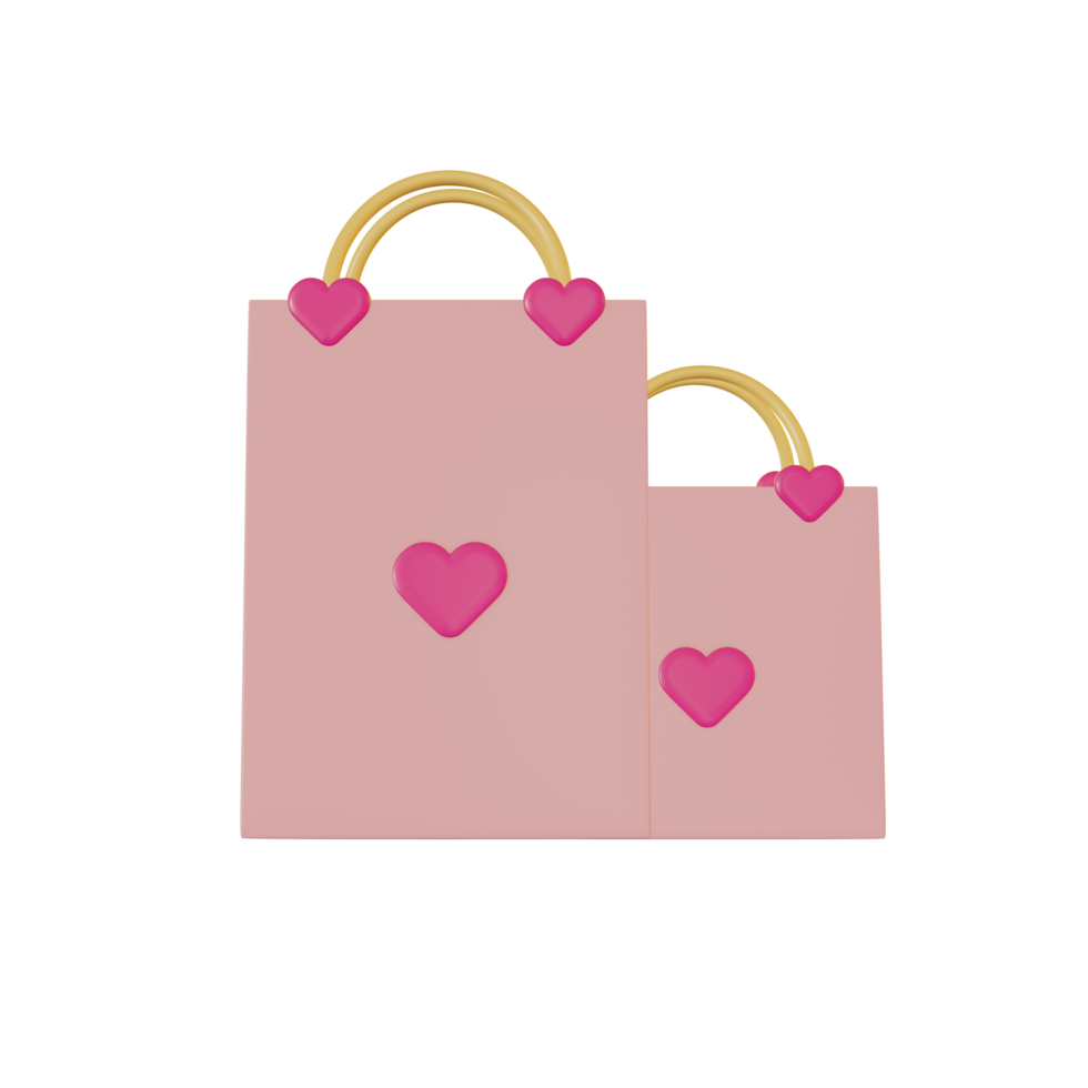 3D Illustration of shopping bag with love symbol for Valentine's Day png