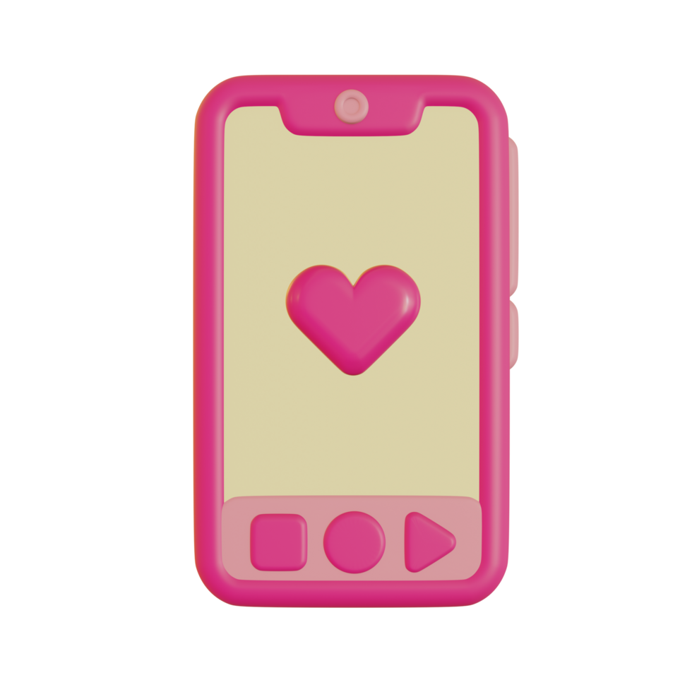 3D Illustration of Mobile phone with heart and love emoji icon for Valentine's Day png