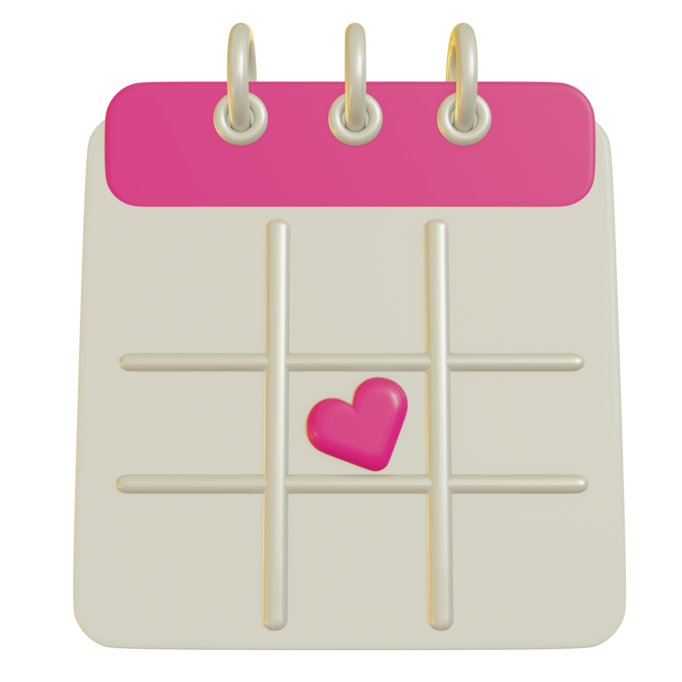 3D Illustration of heart shaped calendar for Valentine's Day png