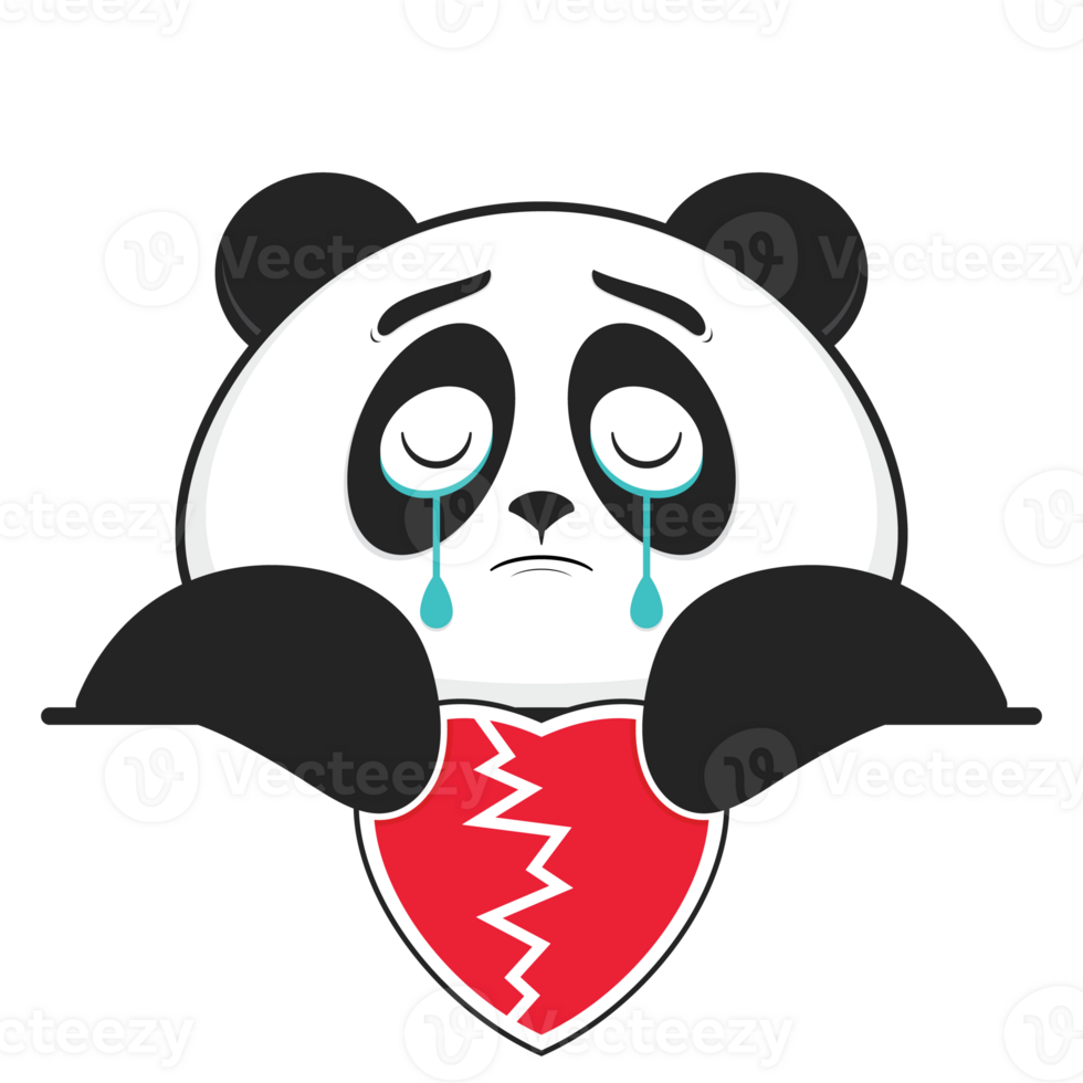 panda broken love holding heart cartoon cute png