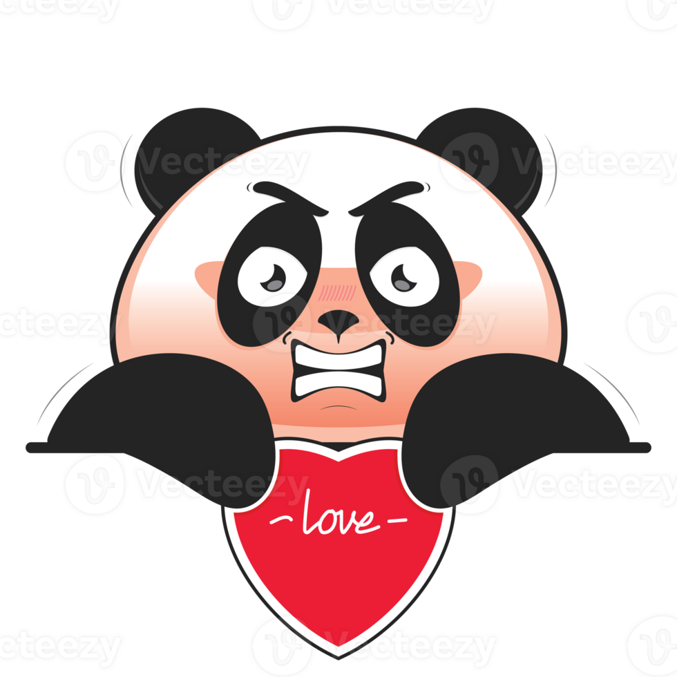 panda angry holding heart cartoon cute png