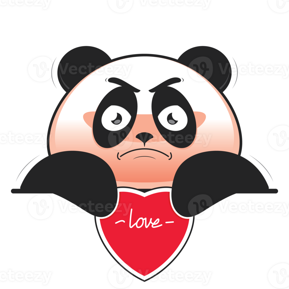 panda angry holding heart cartoon cute png