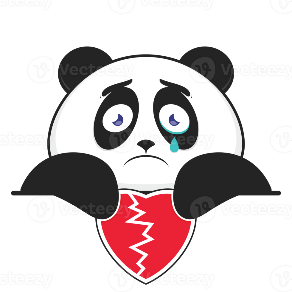 panda broken love holding heart cartoon cute png