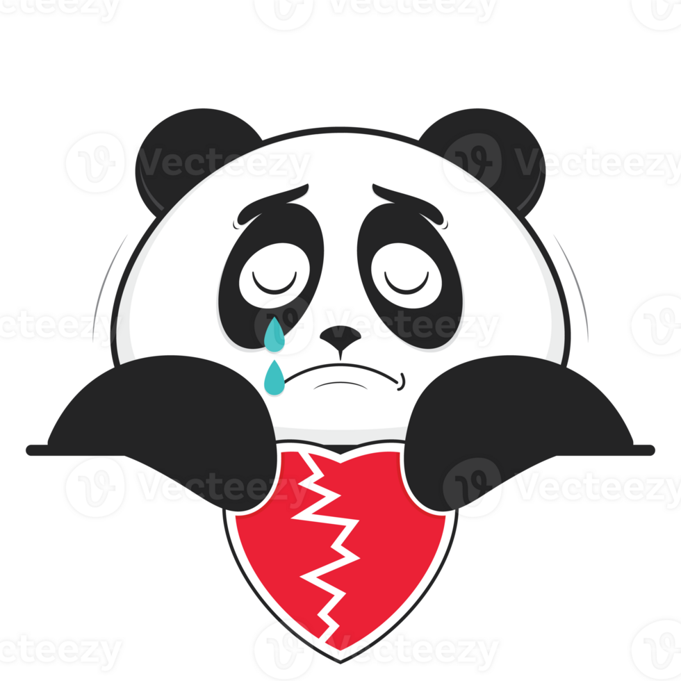 panda broken love holding heart cartoon cute png