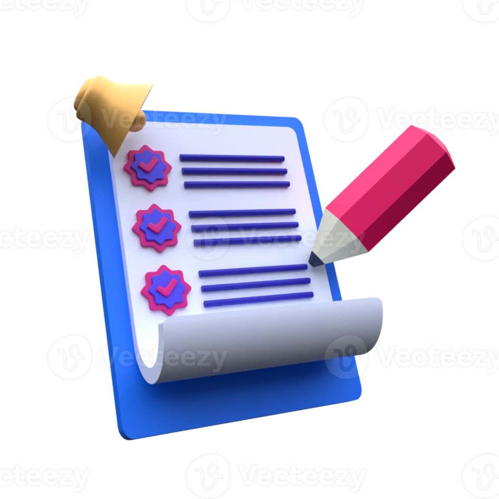 Unique Clipboard pen bell notification checklist 3D rendering icon illustration simple.Realistic illustration. png