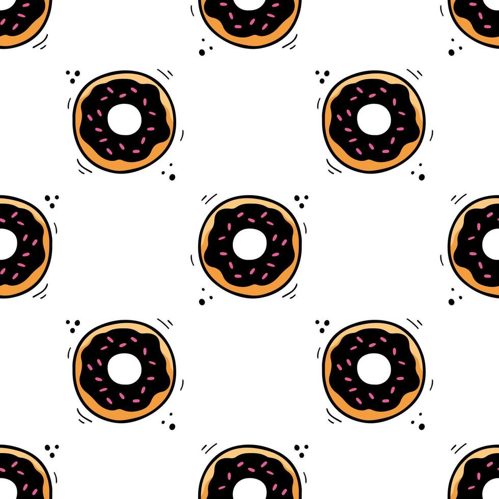 Doughnut seamless pattern. Hand drawn Sketch of doughnut. Fast food illustration in doodle style. Texture with Donut illustration. Fast food pattern, texture, fabric, wrapping paper. vector