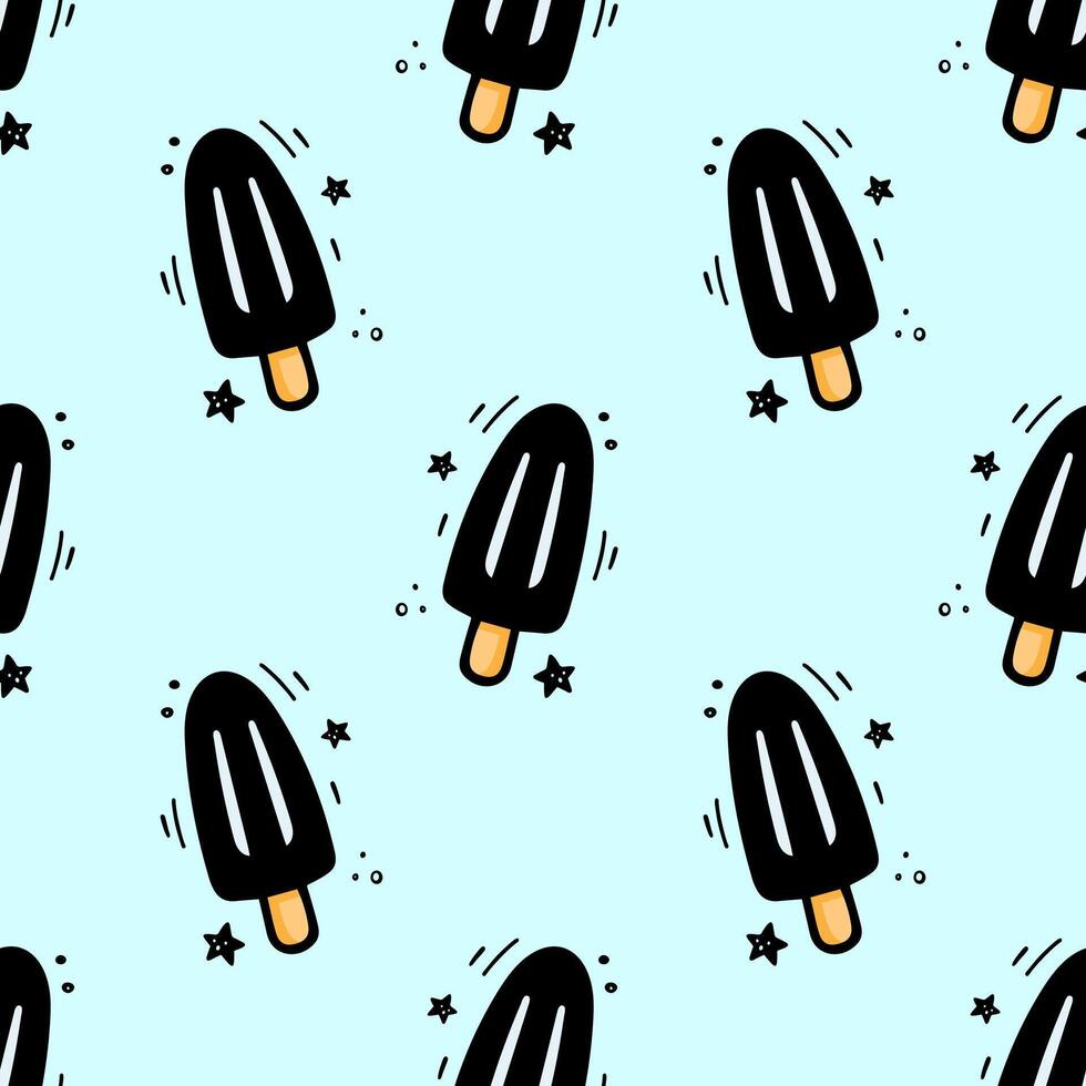 Hand drawn Ice cream seamless pattern. Fast food illustration in doodle style draw with felt tip pen. Sketch of Ice cream. Fast food texture in doodle style. Ice cream illustration. vector