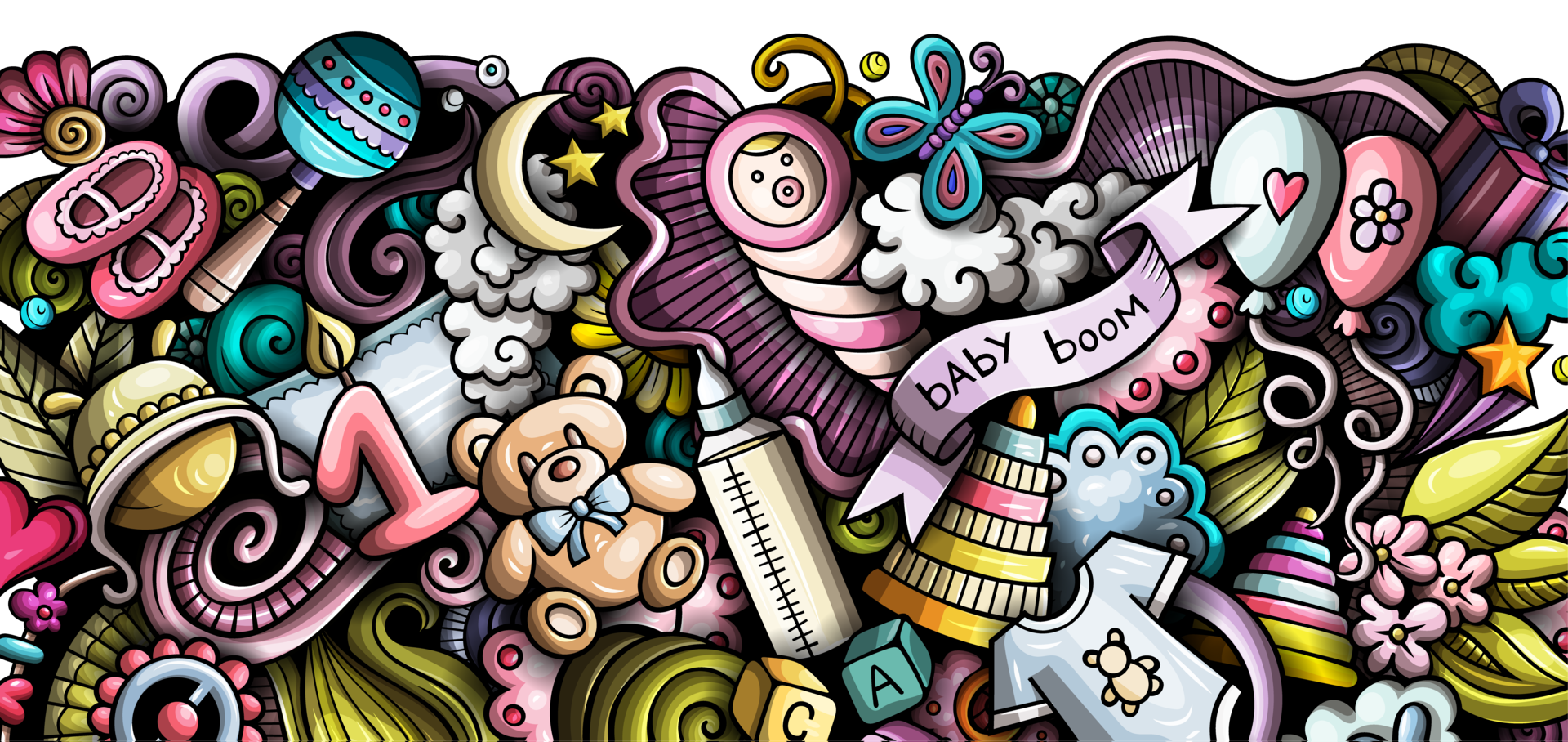 Baby doodle funny cartoon banner 38014851 PNG