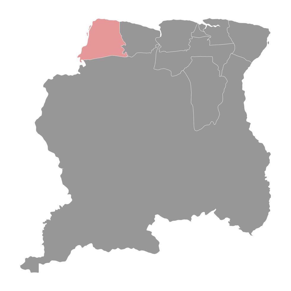 nickerie distrito mapa, administrativo división de surinam vector ilustración.