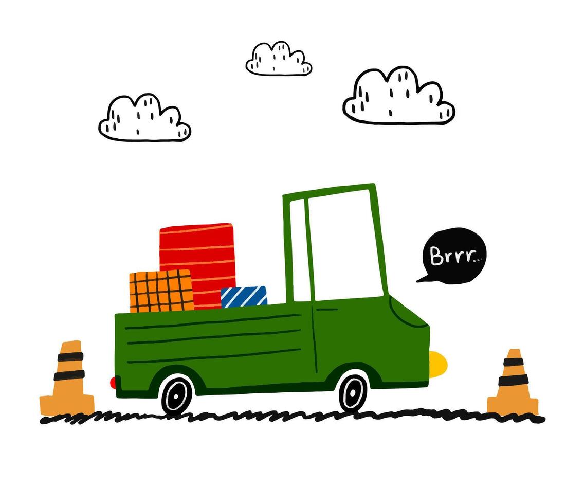A simple children's illustration with a car. Cartoon truck carry vector