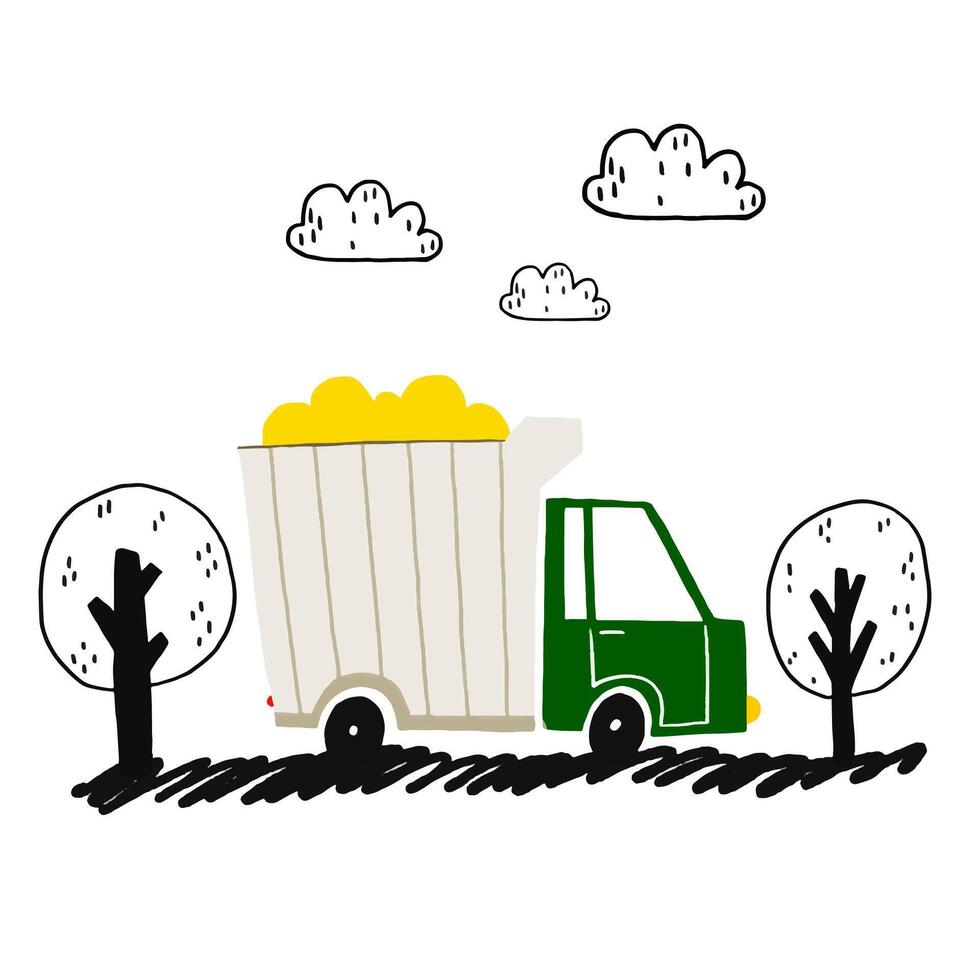 A simple children's illustration with a car. Poster with a box t vector