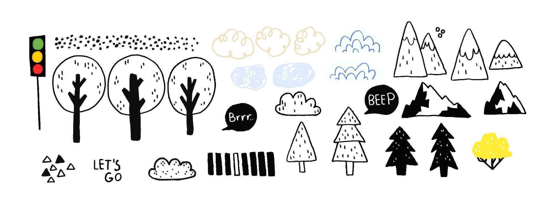 Set of nature landscape isolated elements. Isolated hand drawn i vector