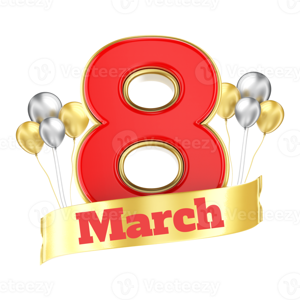 8 March With Balloon 3D Render png