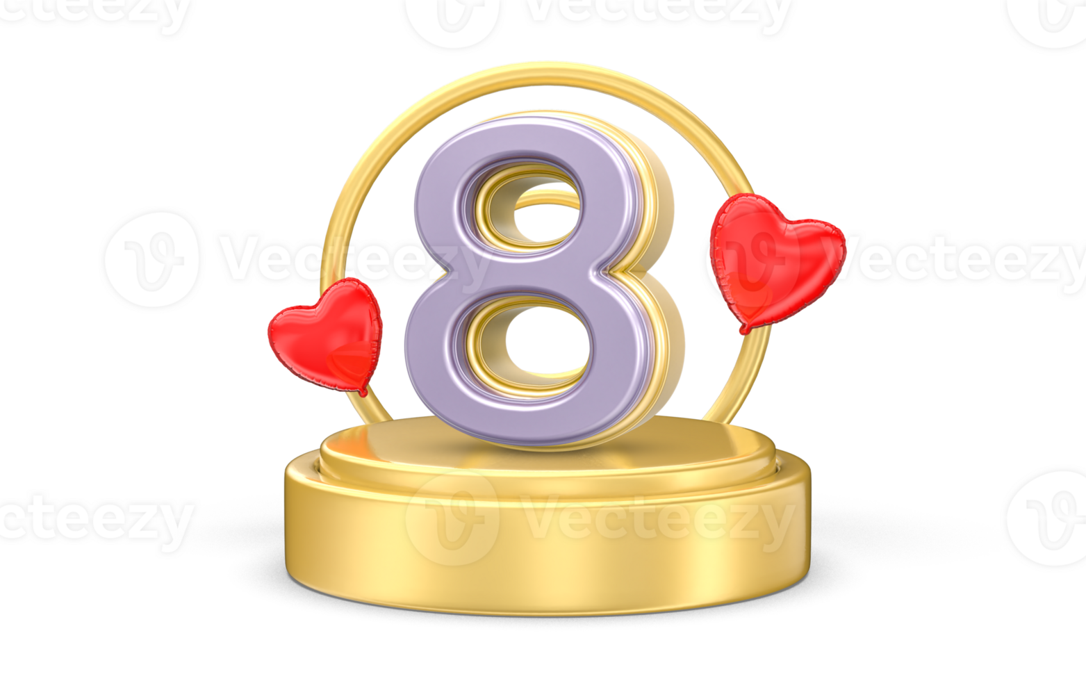 8 March Heart Red With Gold Podium 3D Rendering png