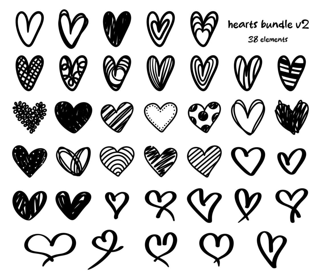 Heart Hand Drawn Doodle, Sketch Illustration Bundle vector