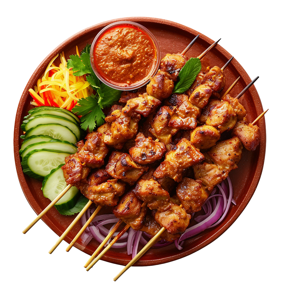 AI generated Plate of Satay png isolated on transparent background